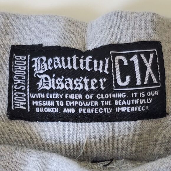 Beautiful Disaster Identity Sweatpants Heather Gray Logo Graphic Fleece Lined - Picture 13 of 16